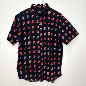 The Rolling Stones 2018  Button Up Shirt Multi Tongue Logo All Over Men’s L